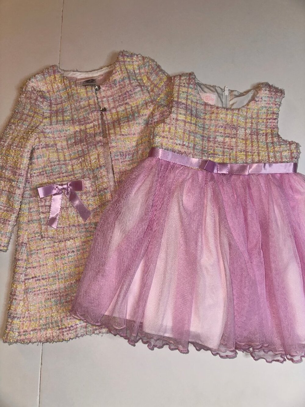 Bonnie Baby 2Pc 18M Pastel Bouclé Coat Lavender Tulle Party Dress Holiday #654